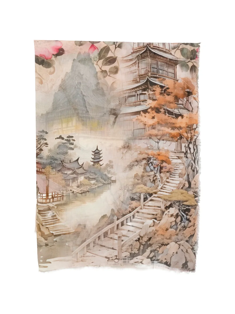 D'aniello frayed-edges printed scarf - Toni neutri