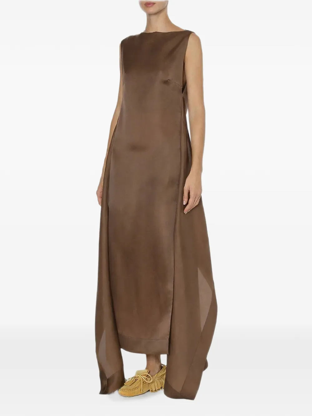 Alberta Ferretti Organza maxi-jurk met boothals Bruin