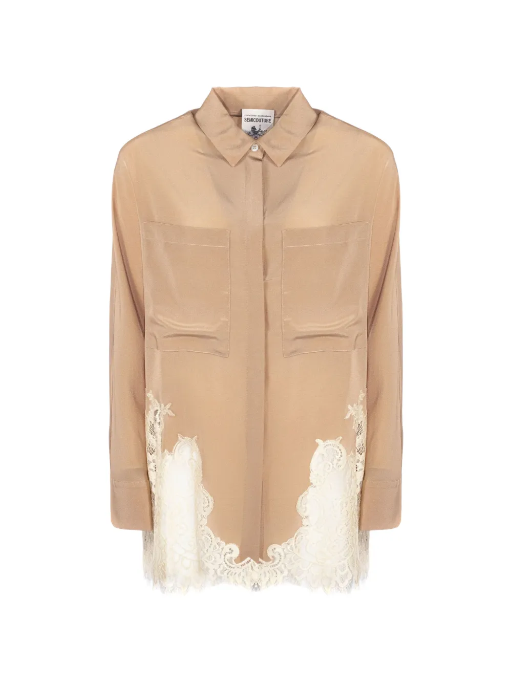 Semicouture patch-pocket lace-panel shirt - Toni neutri