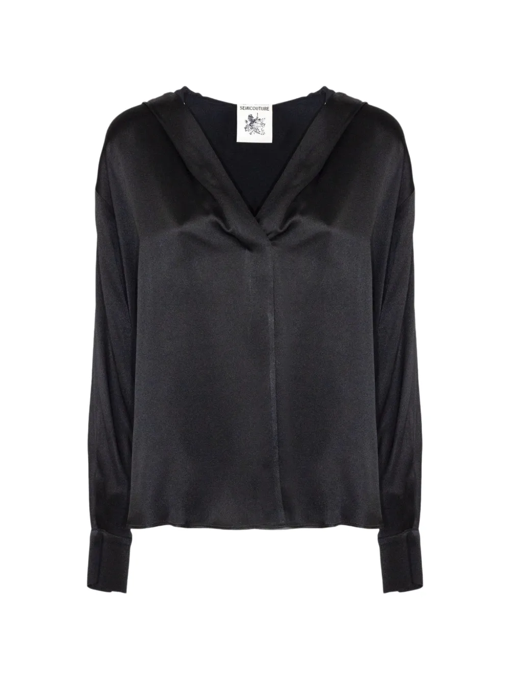 Semicouture hooded V-neck blouse - Nero