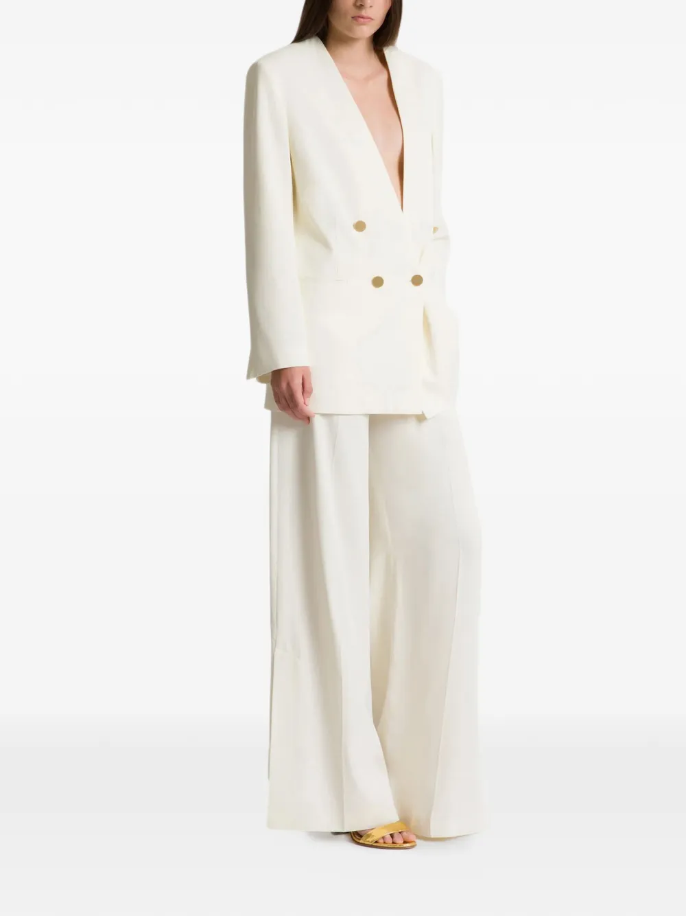  Alberta Ferretti Double-breasted Gold-button Jacket - Neutrals 