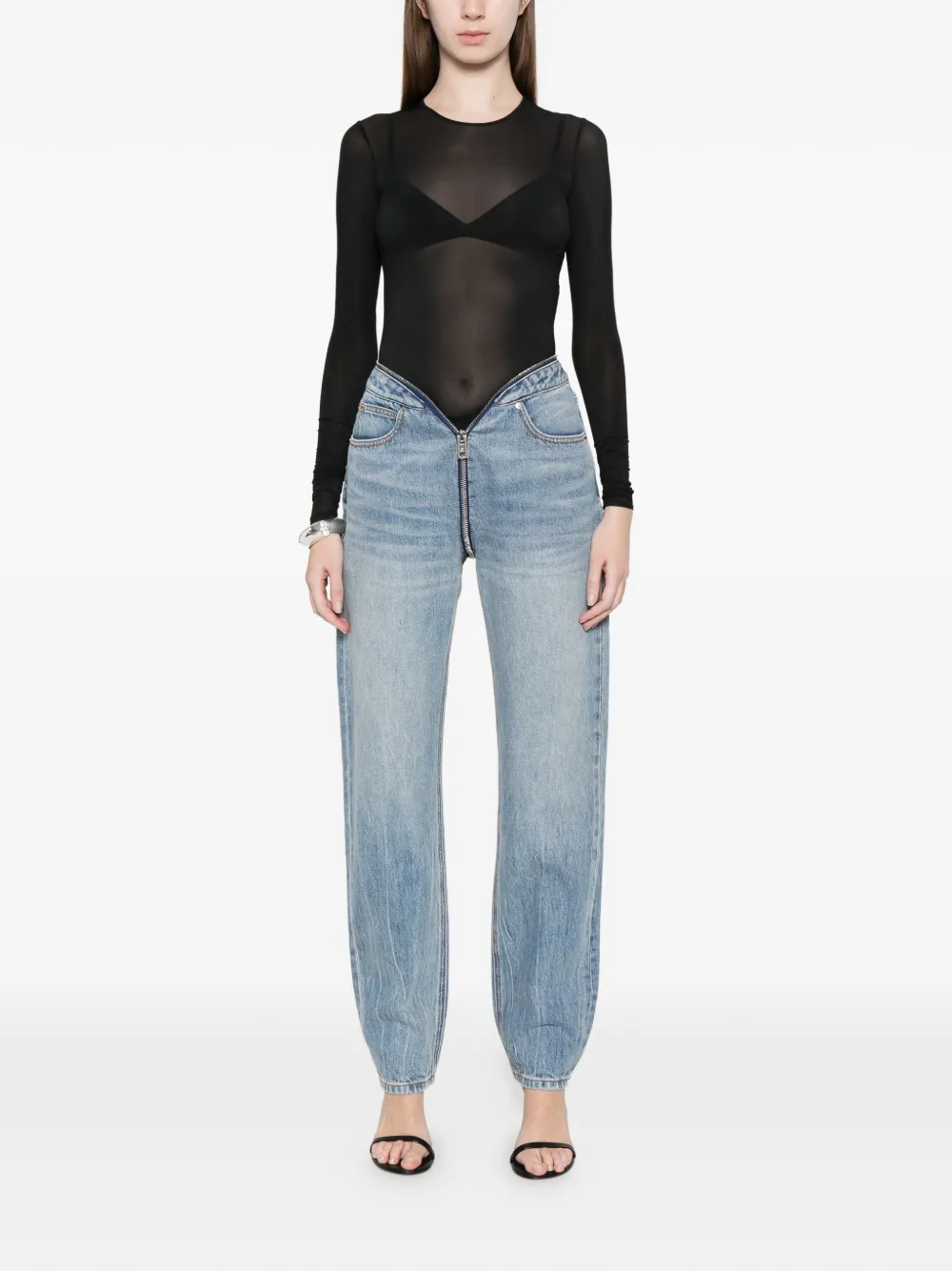 Alexander Wang Jeans met V-taille en rits Blauw