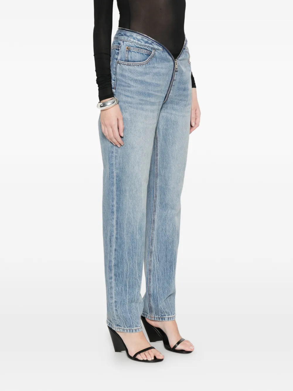 Alexander Wang Jeans met V-taille en rits Blauw