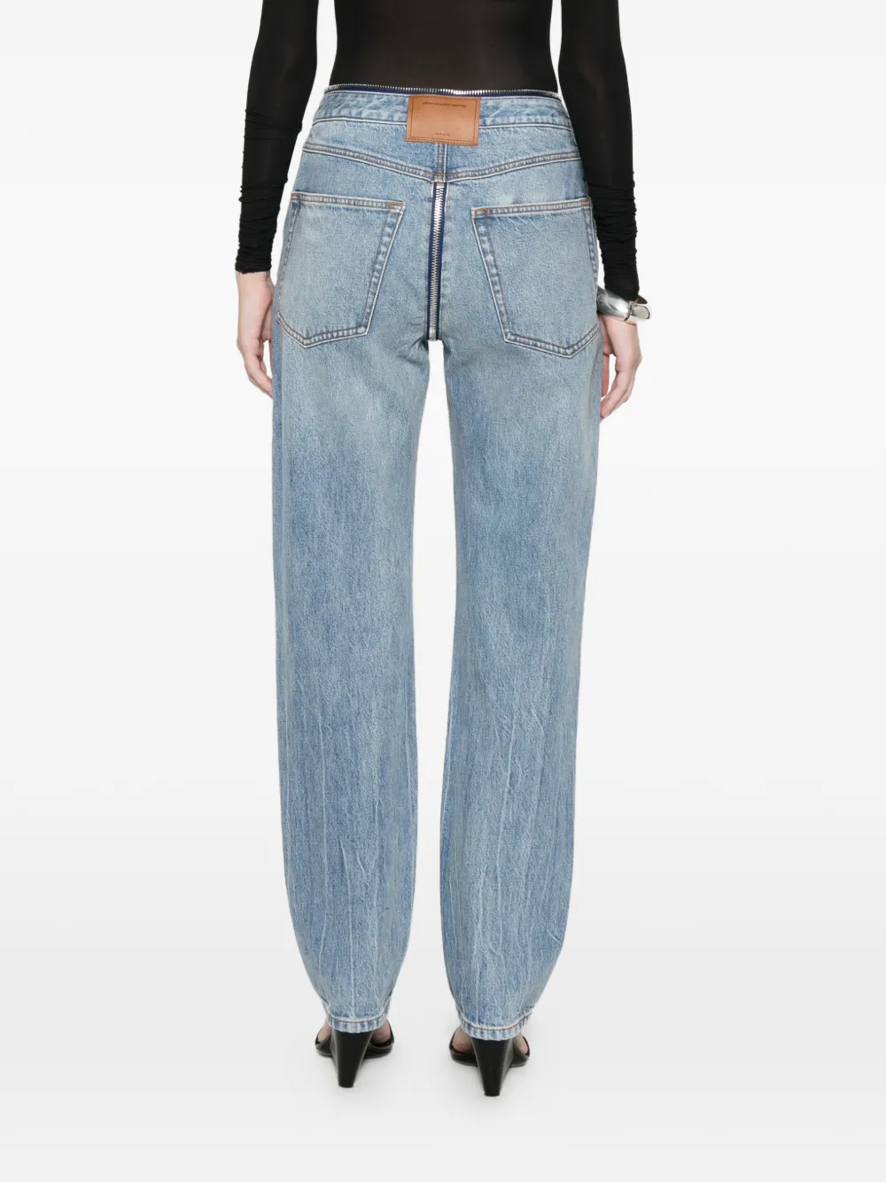 Alexander Wang Jeans met V-taille en rits Blauw