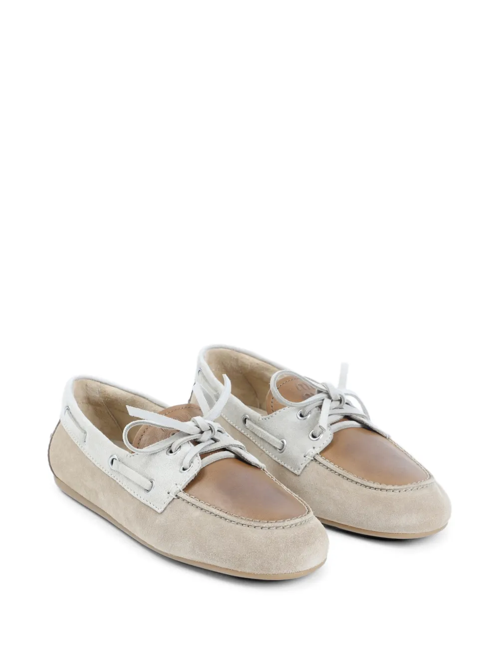 Miu Leren bootschoenen Beige