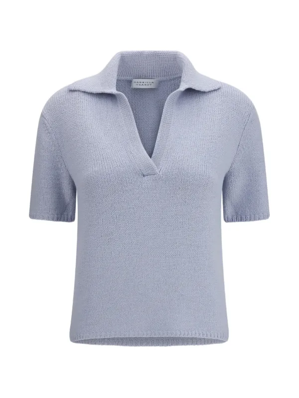 Gabriela Hearst Sohan Short-sleeved V-neck Sweater in Blue