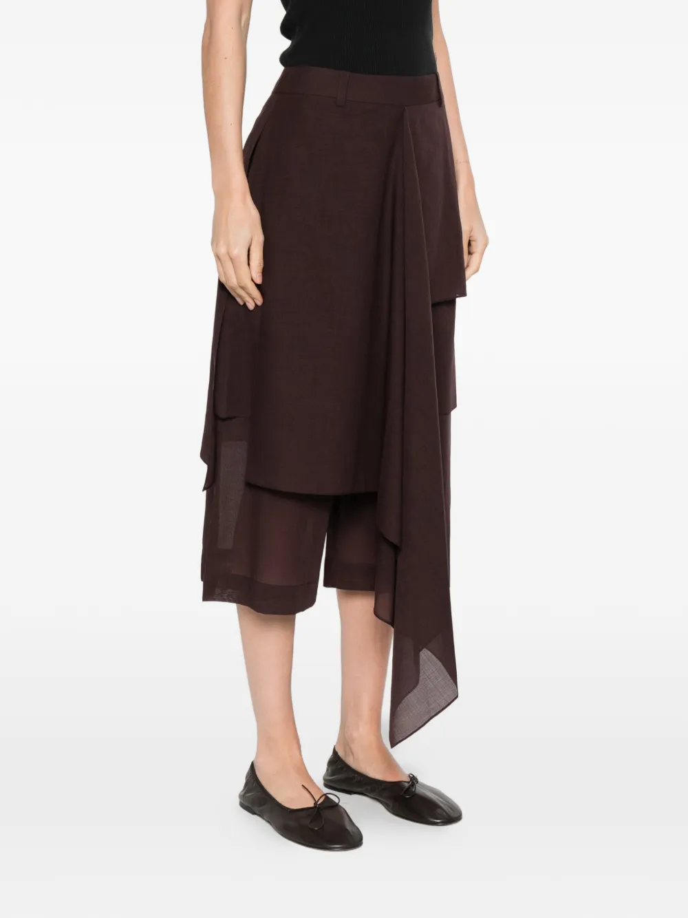  Qasimi Tiered Draped Skirt - Brown 