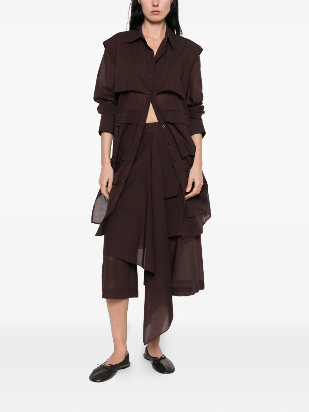  Qasimi Tiered Draped Skirt - Brown 