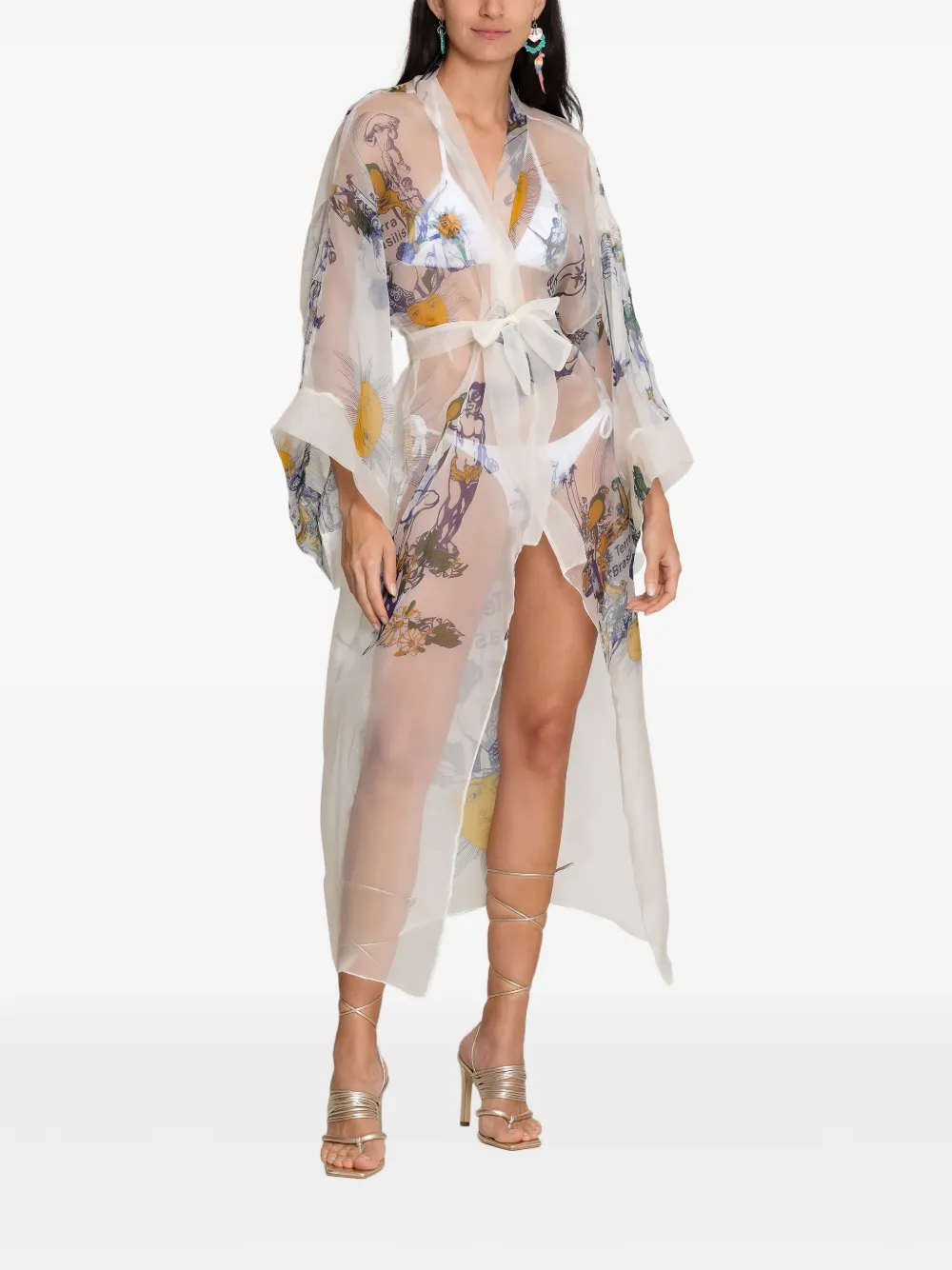  Amir Slama Print Belted Silk Beach Cover-up - Neutrals 
