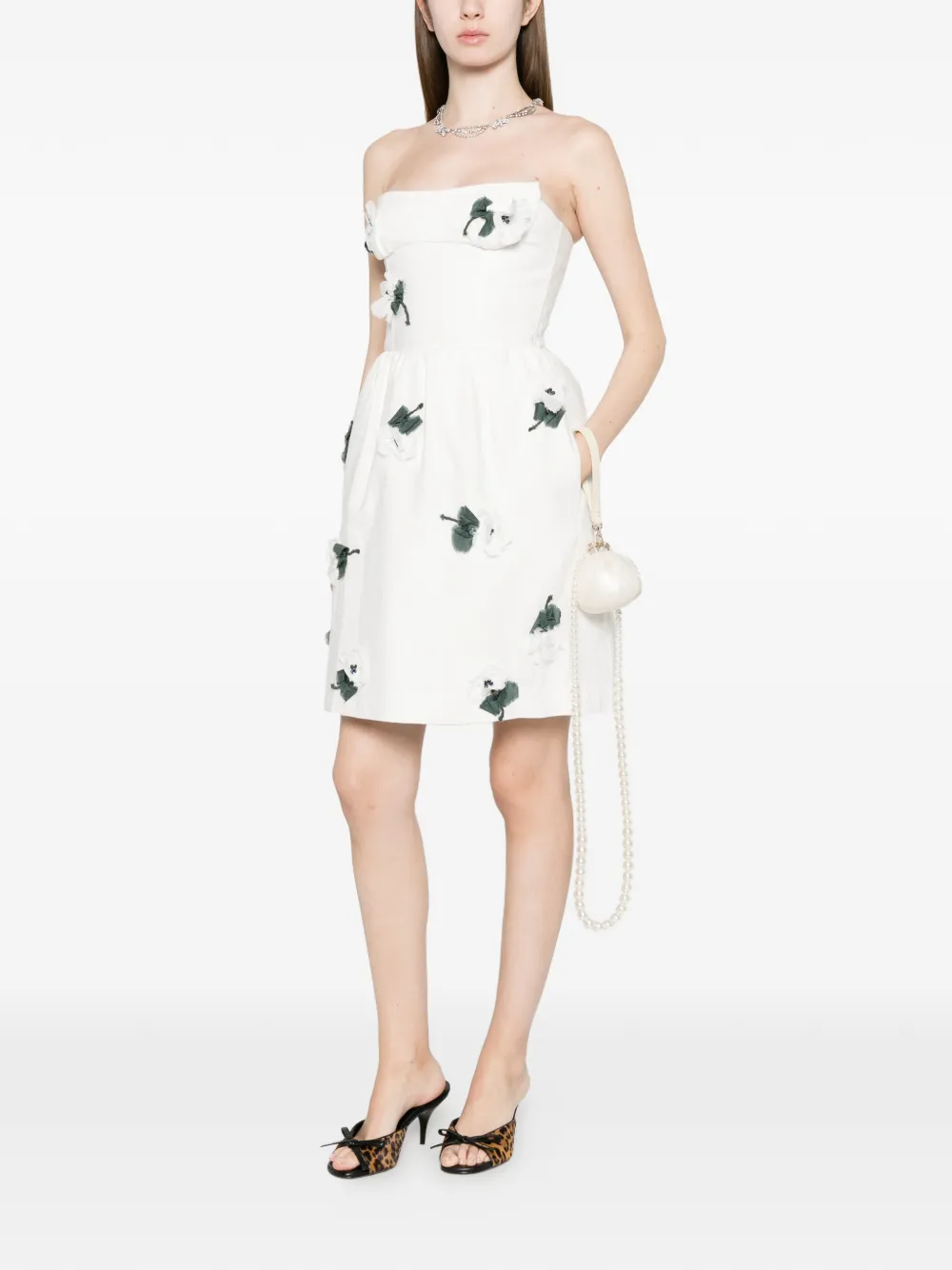 SHUSHU TONG Mini-jurk met bloemenprint en ruches Wit
