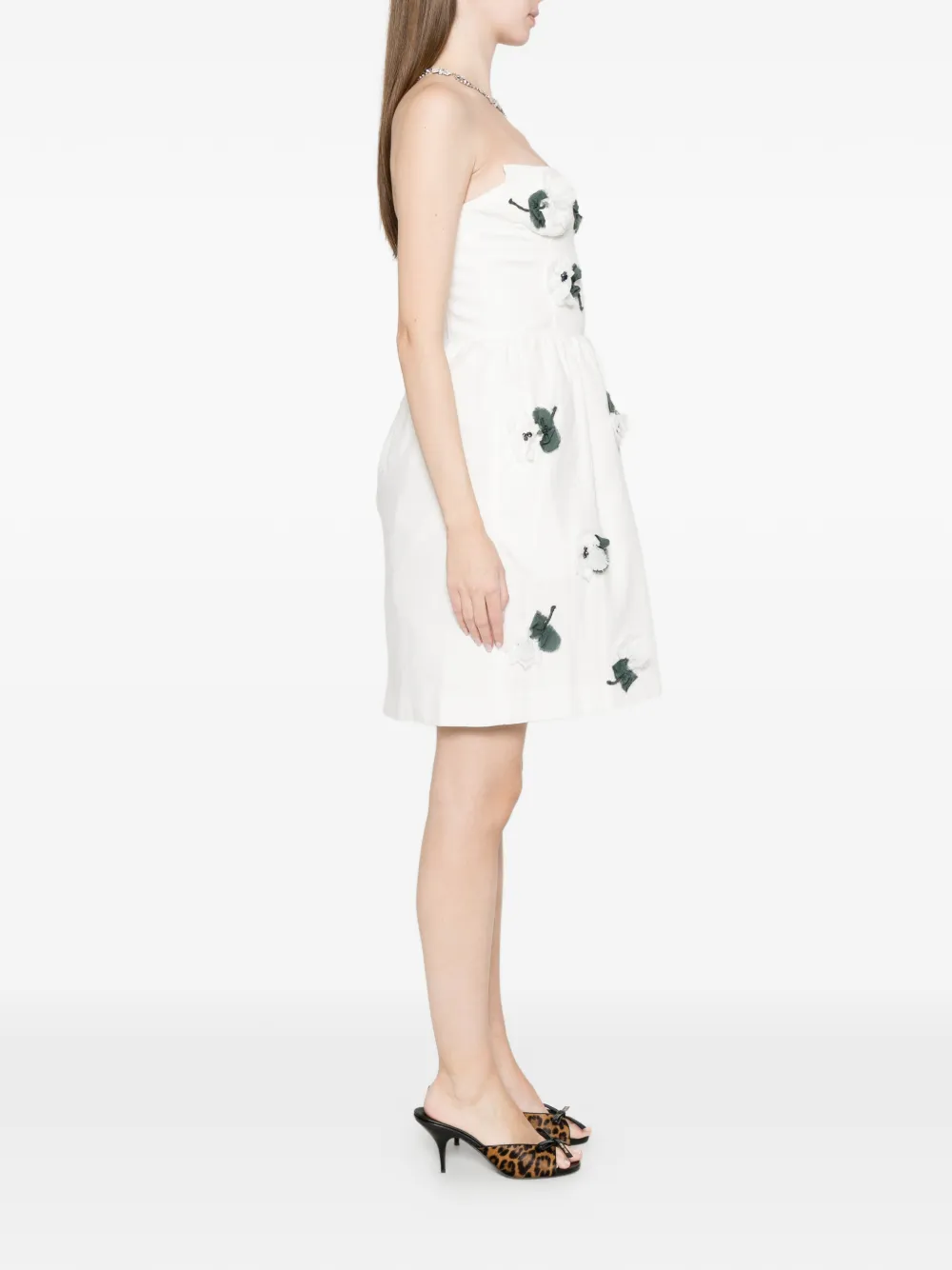 SHUSHU TONG Mini-jurk met bloemenprint en ruches Wit