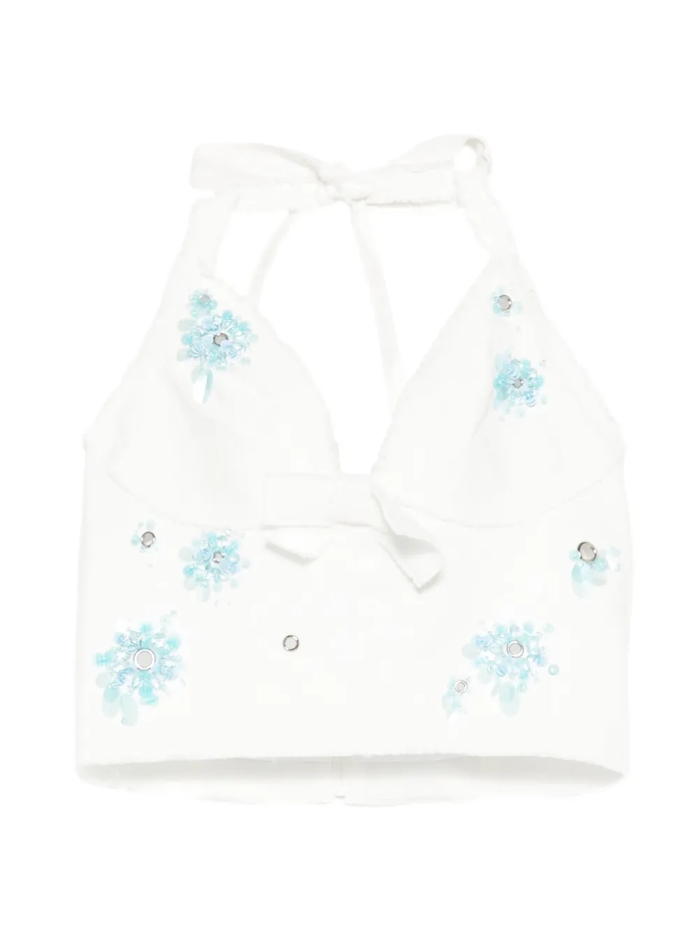SHUSHU/TONG floral halterneck crop top - Bianco