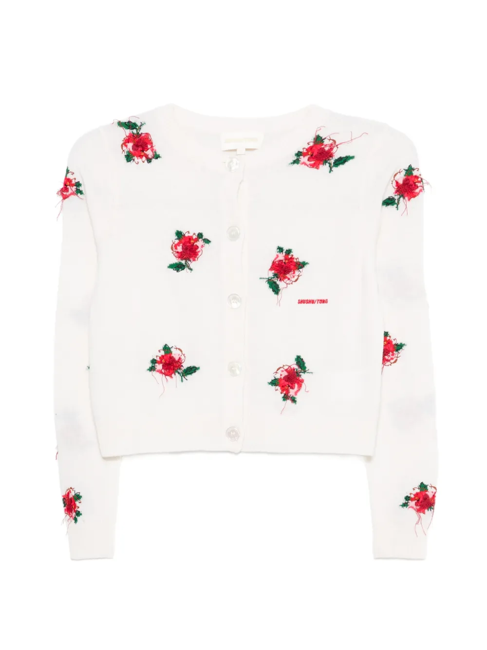 SHUSHU/TONG floral-embroidered cardigan - Bianco