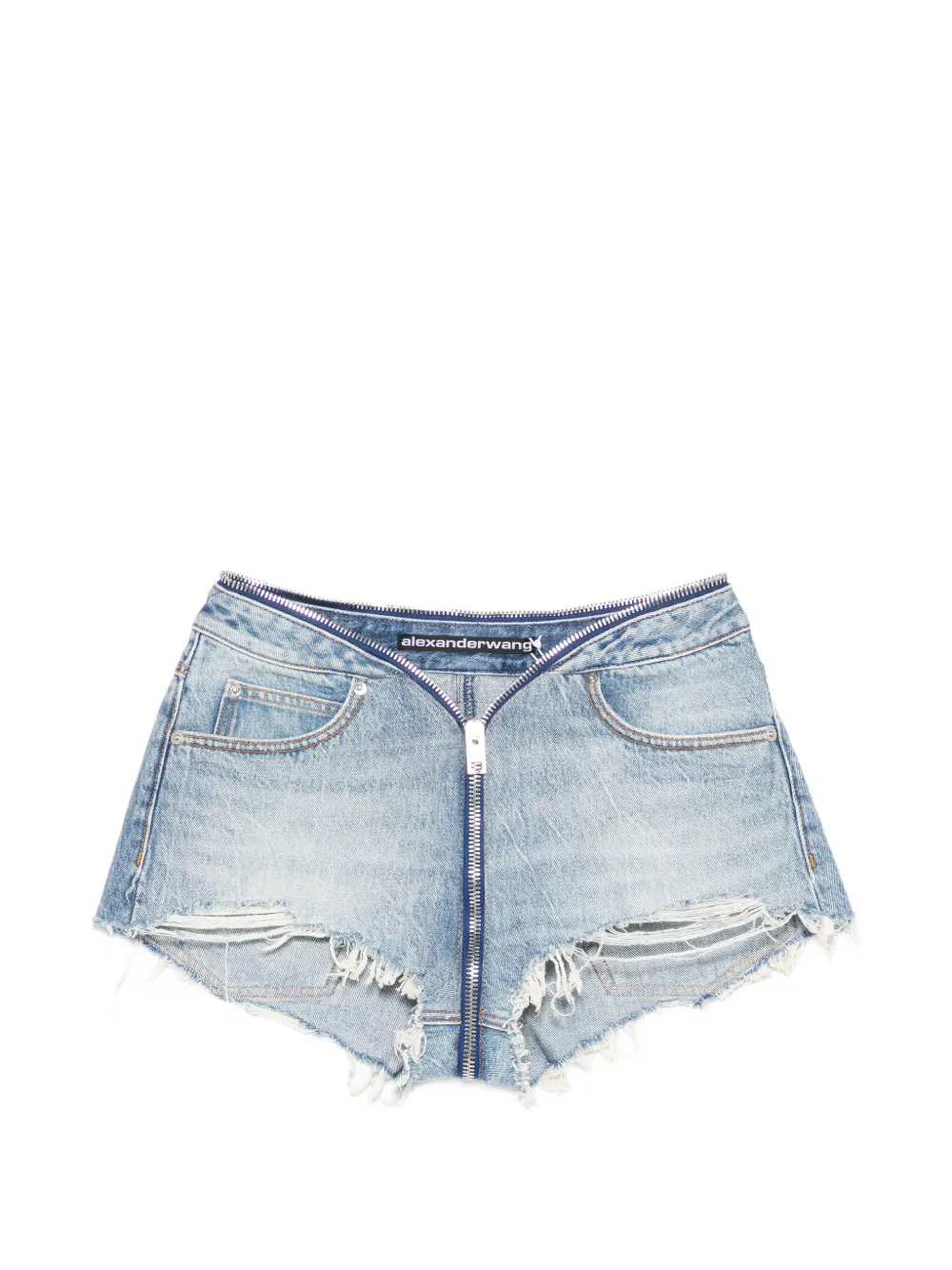 Alexander Wang distressed zip denim shorts - Blu