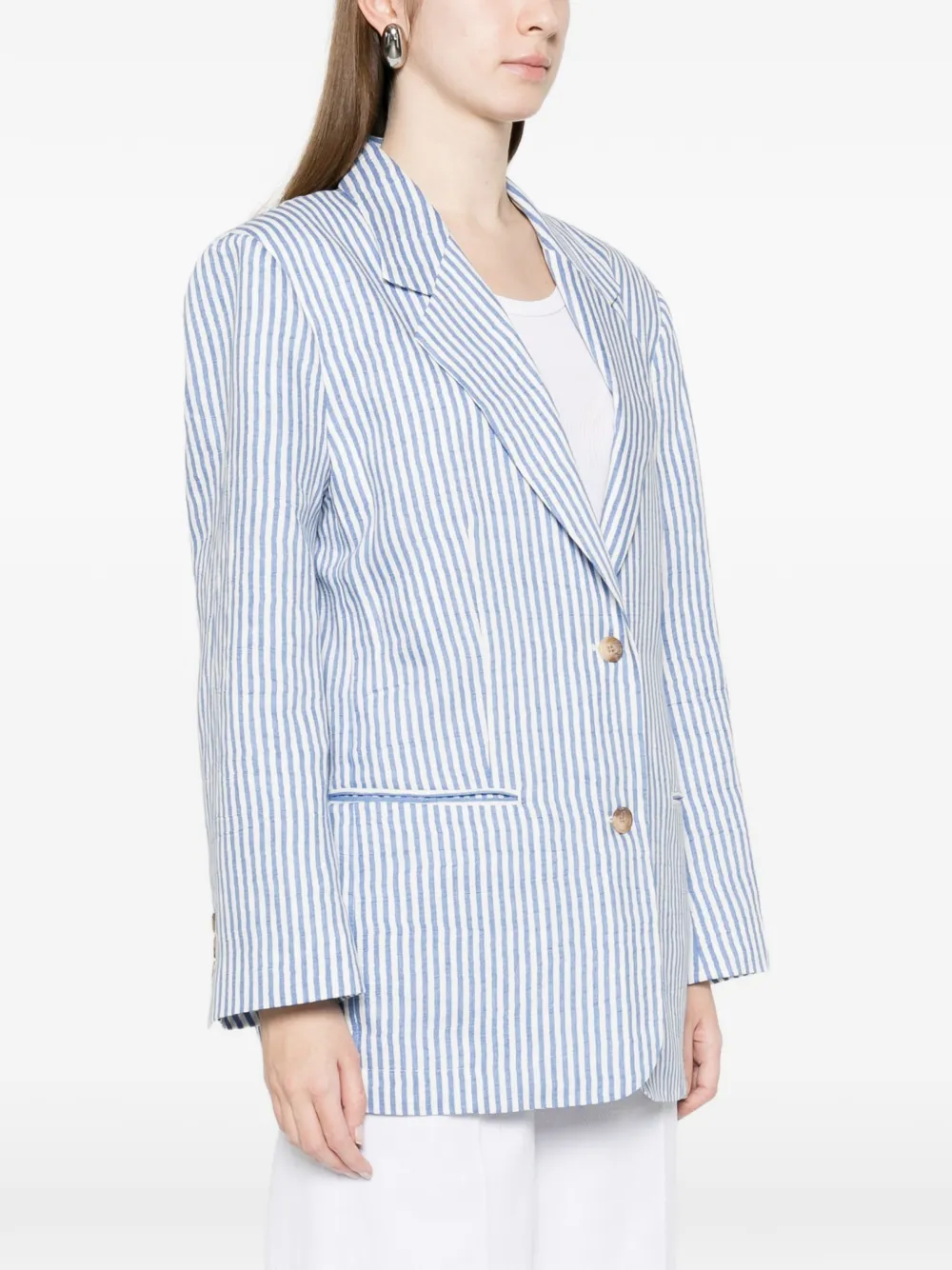  White Sand Striped Pocket Jacket - Blue 