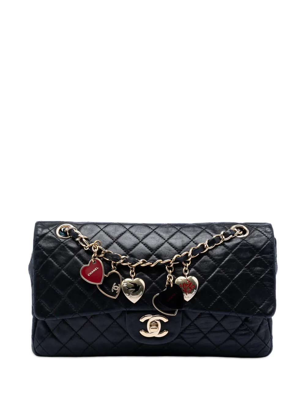 CHANEL Pre-Owned 2009-2010 Medium Classic Lambskin Valentines Heart Charms Single Flap shoulder bag - Nero