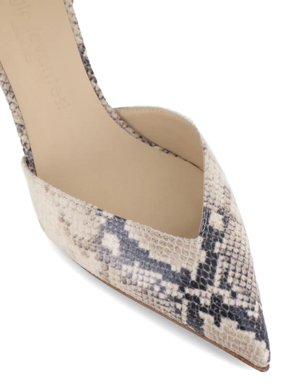 Sergio Levantesi Décolletè Camelia 6 Aspis ankle strap snakeskin pumps Beige