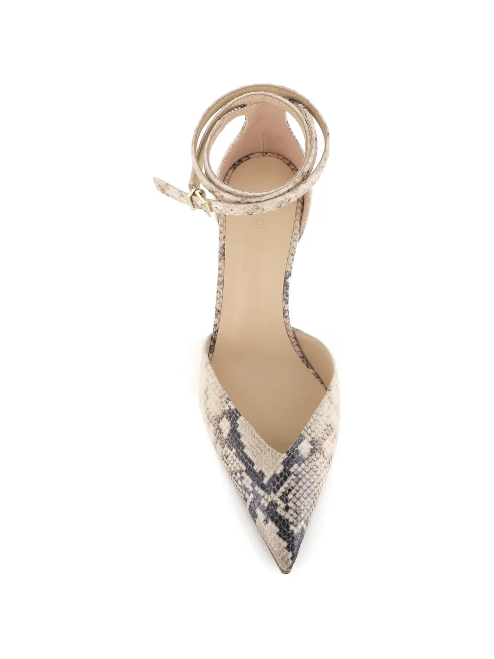 Sergio Levantesi Décolletè Camelia 6 Aspis ankle strap snakeskin pumps Beige