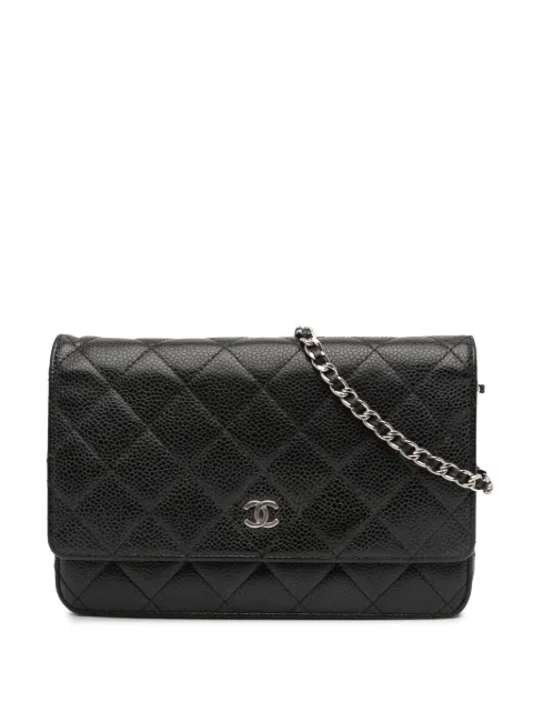 CHANEL Pre-Owned 2014-2015 CC Quilted Caviar Wallet on Chain crossbody bag