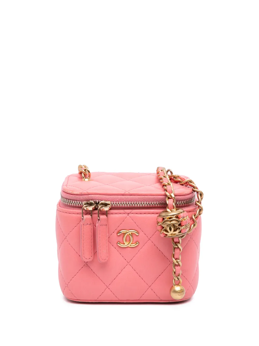 CHANEL Pre-Owned 2021 Mini Quilted Lambskin Pearl Crush Vanity Case With Chain crossbody bag - Rosa