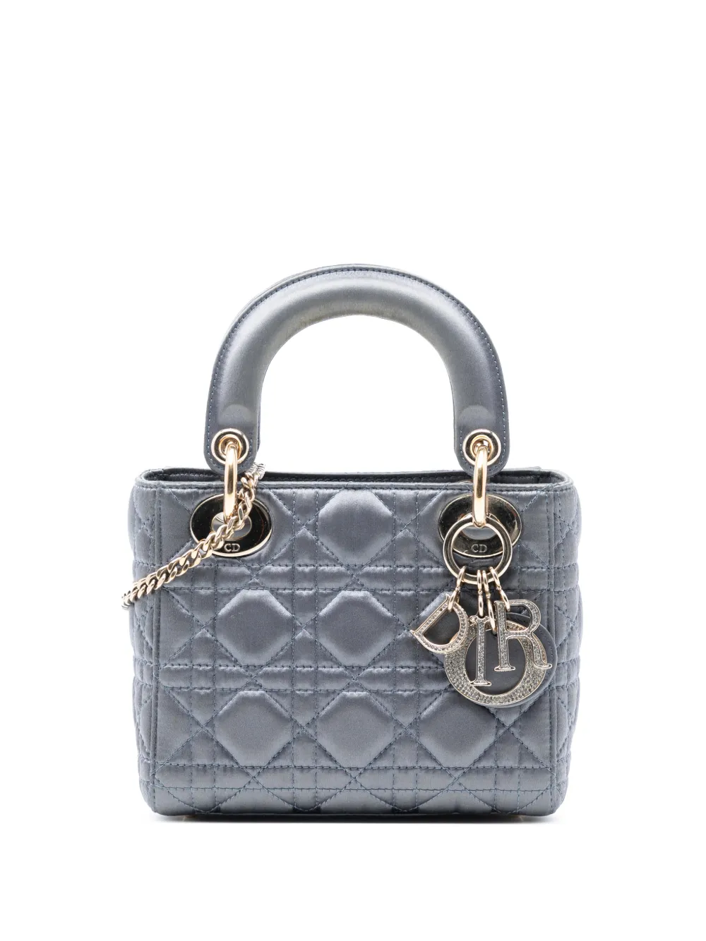 Christian Dior Pre-Owned 2019 Mini Satin Cannage Swarovski Crystal Lady Dior satchel - Grey