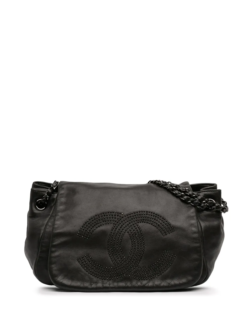 CHANEL Pre-Owned 2008-2009 Lambskin Studded CC Accordion Flap shoulder bag - Nero