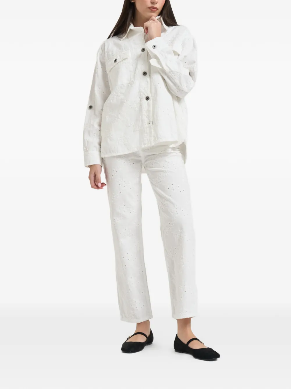  Liu Jo Floral-embroidered Button Jacket - White 