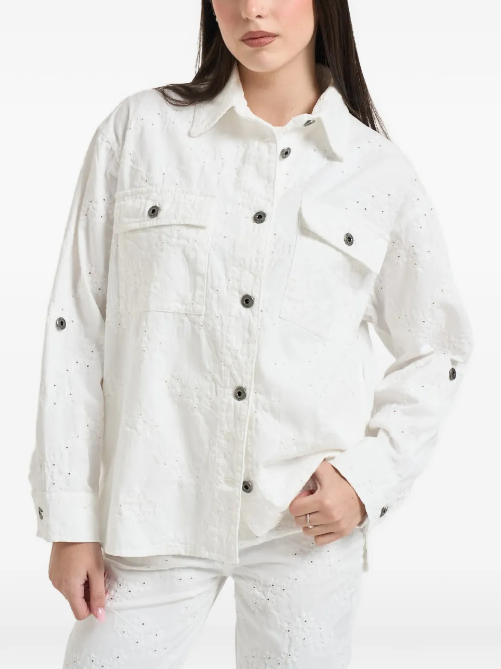 LIU JO floral-embroidered button jacket - Bianco