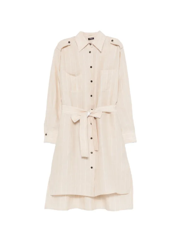 Kiton Striped Belted Shirt Dress in Neutrals