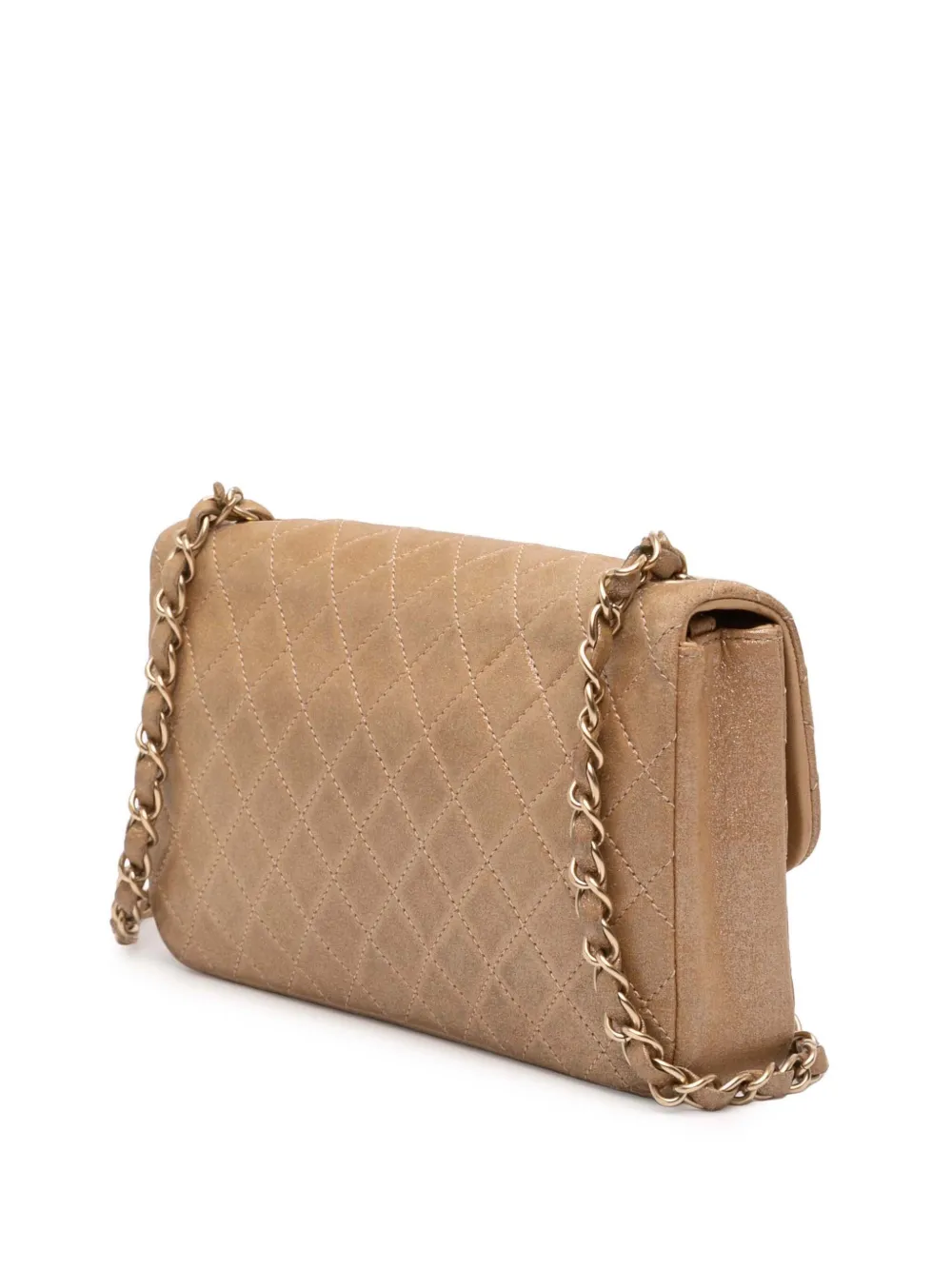  Chanel Pre-owned 2014-2015 Small Quilted Iridescent Lambskin Pearl Cc Crystal Flap Crossbody Bag - Gold 