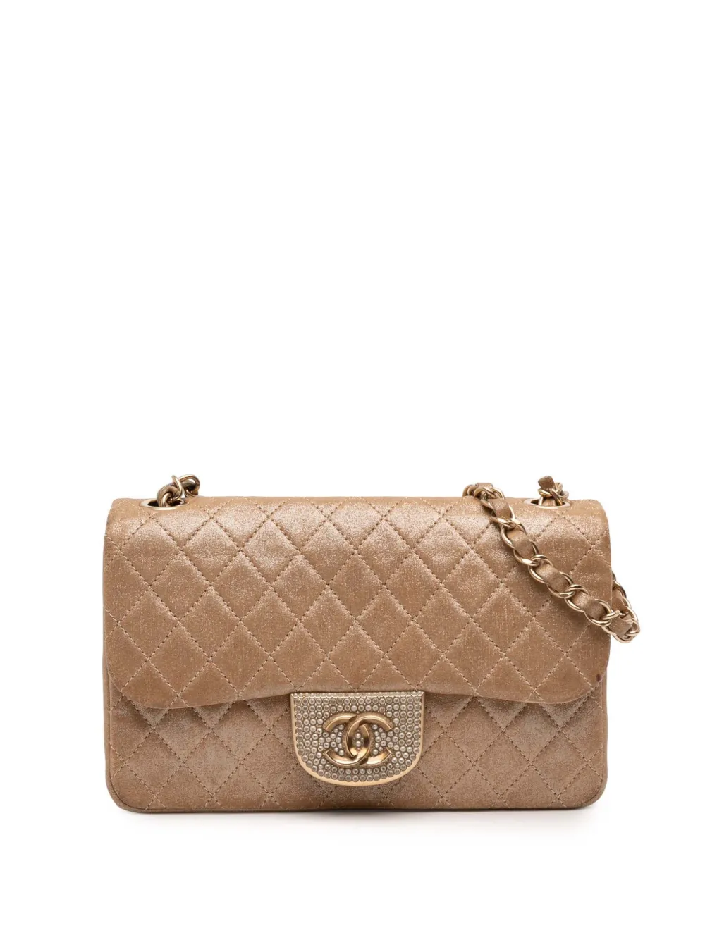 CHANEL Pre-Owned 2014-2015 Small Quilted Iridescent Lambskin Pearl CC Crystal Flap crossbody bag - Oro