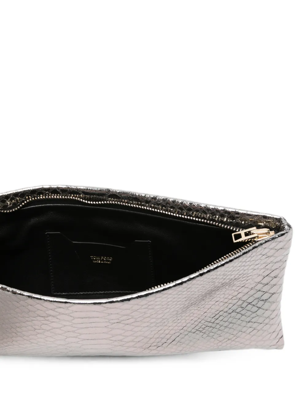 TOM FORD Gelamineerde clutch met slangen-effect Zilver