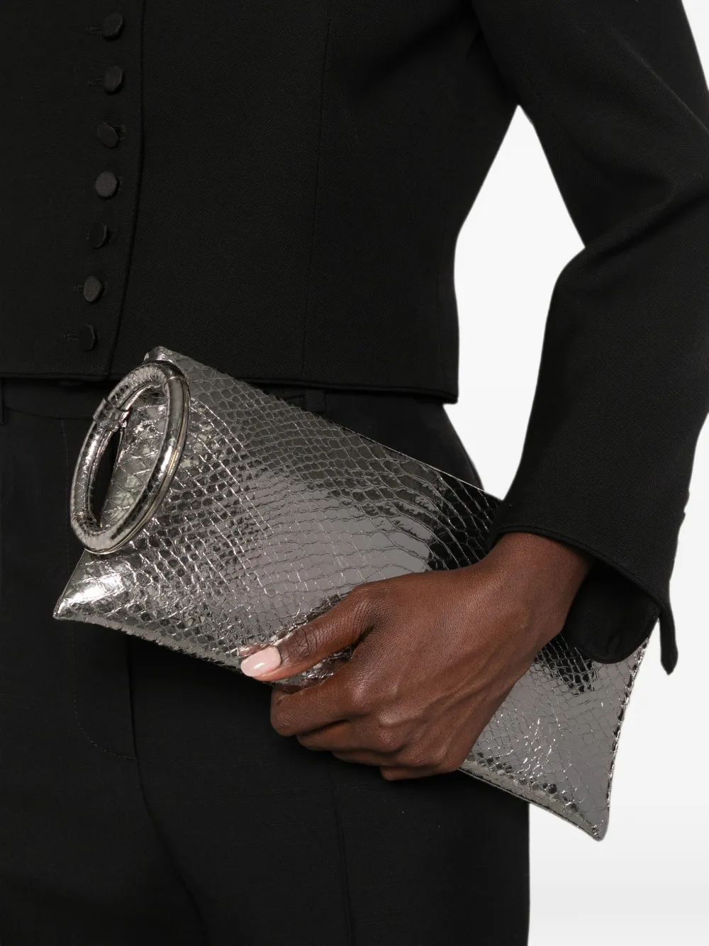 TOM FORD Gelamineerde clutch met slangen-effect Zilver
