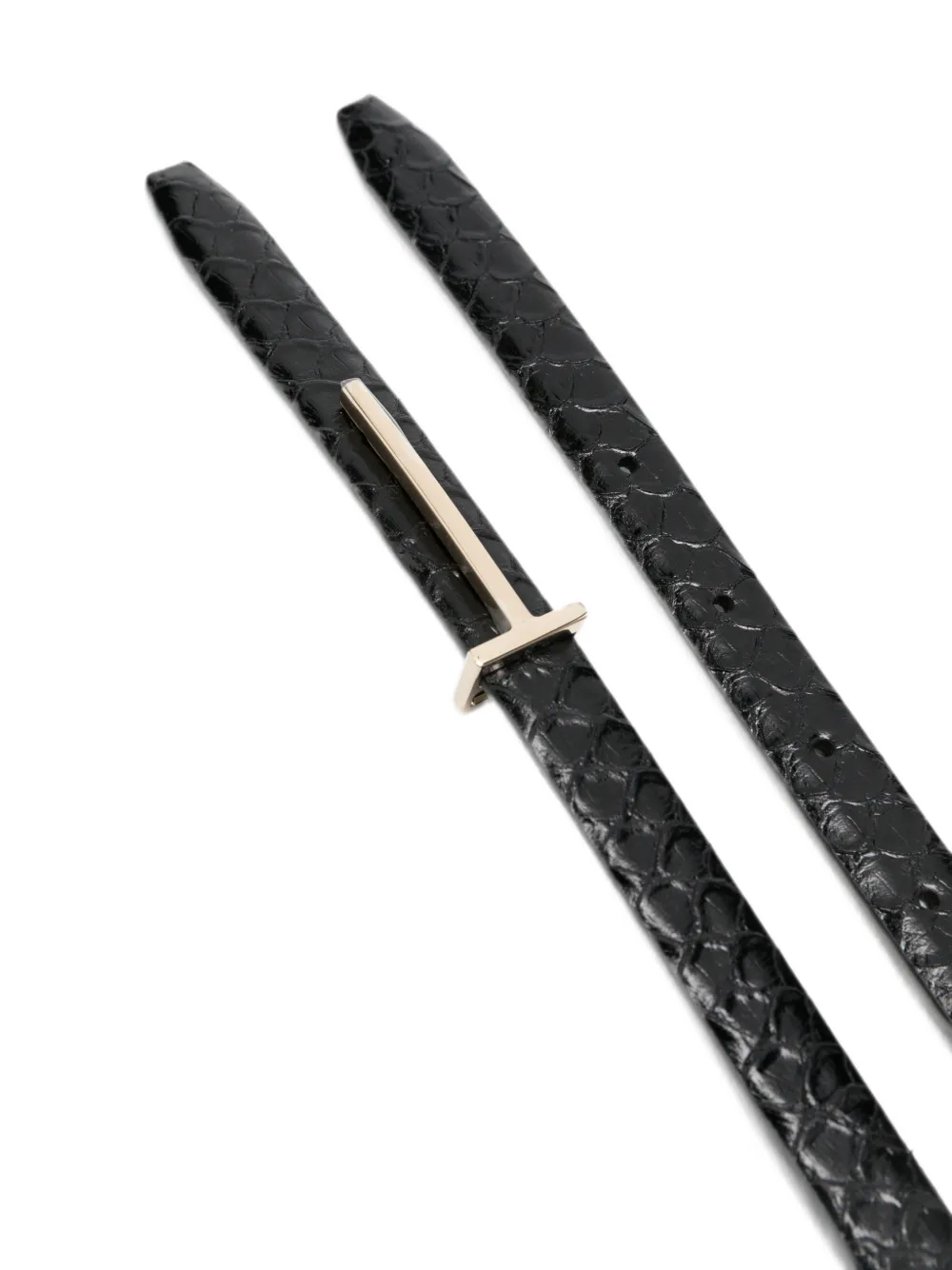TOM FORD T-logo riem met slangenleer-effect Zwart