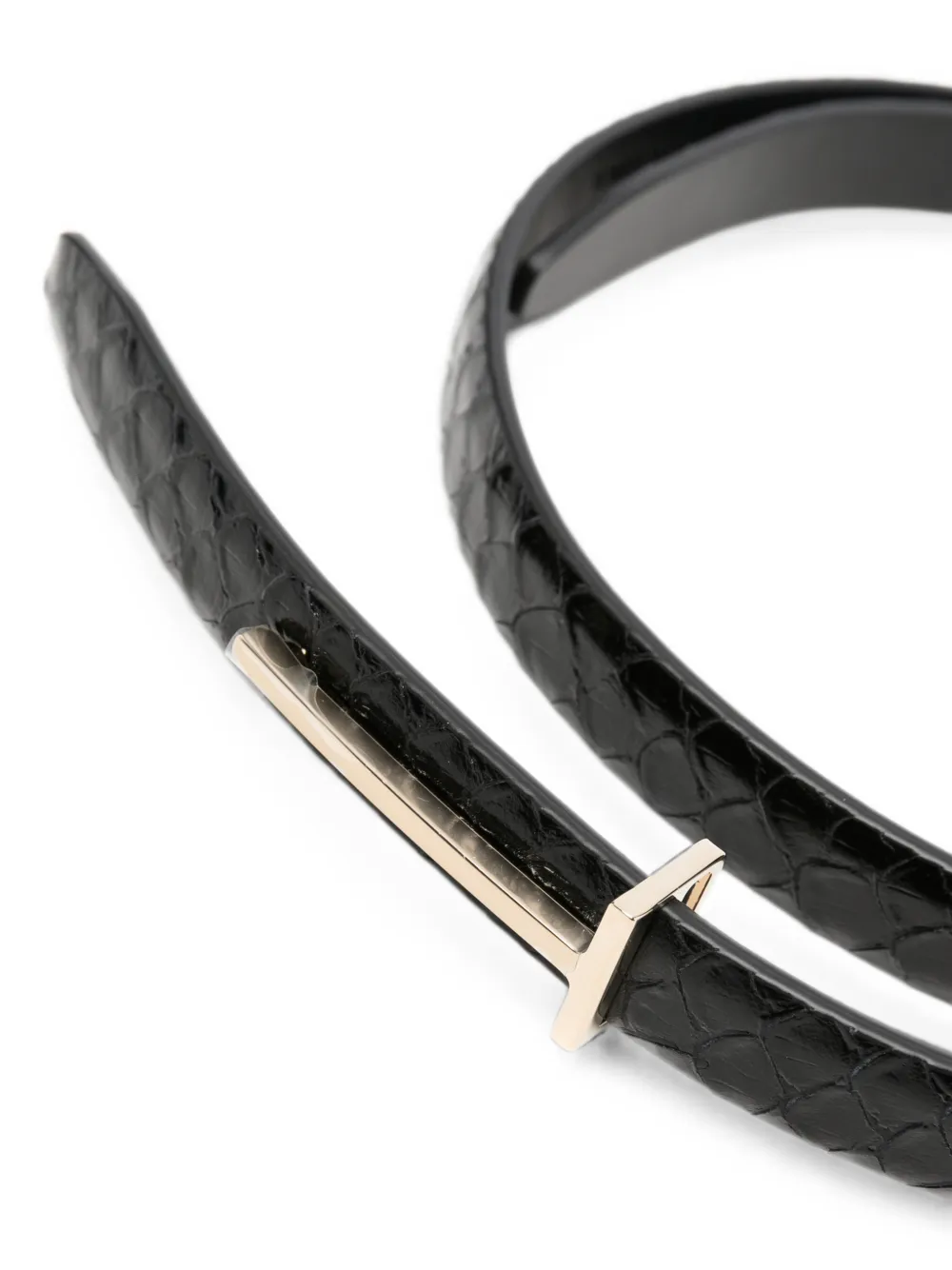 TOM FORD T-logo riem met slangenleer-effect Zwart