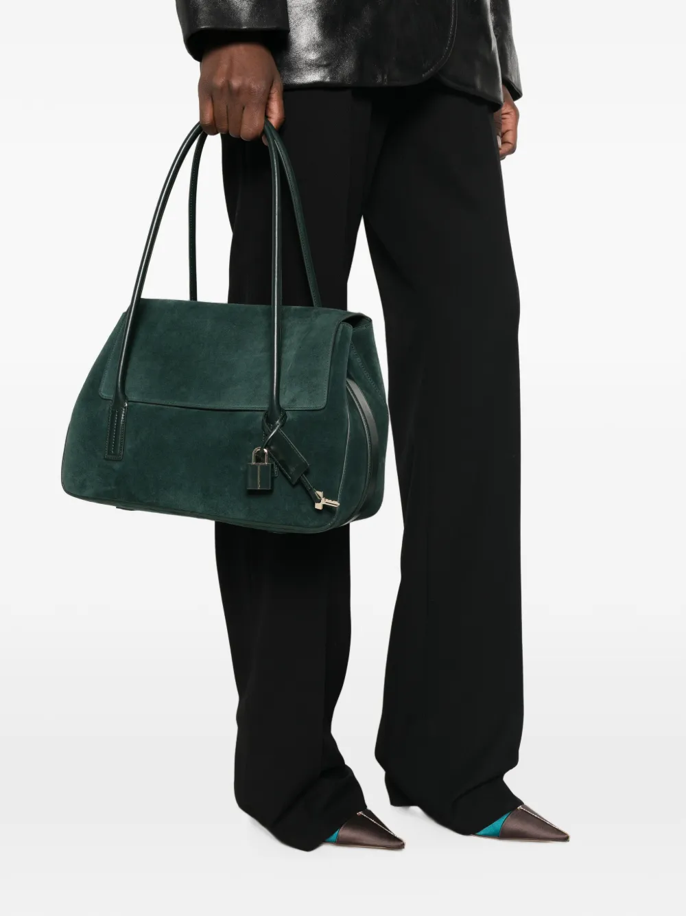 TOM FORD Suède schoudertas met hangslot-detail Groen