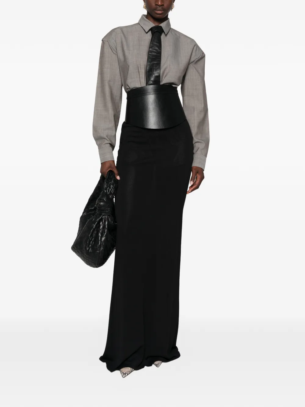 The Frankie Shop Oana gewatteerde wollen blouse Grijs