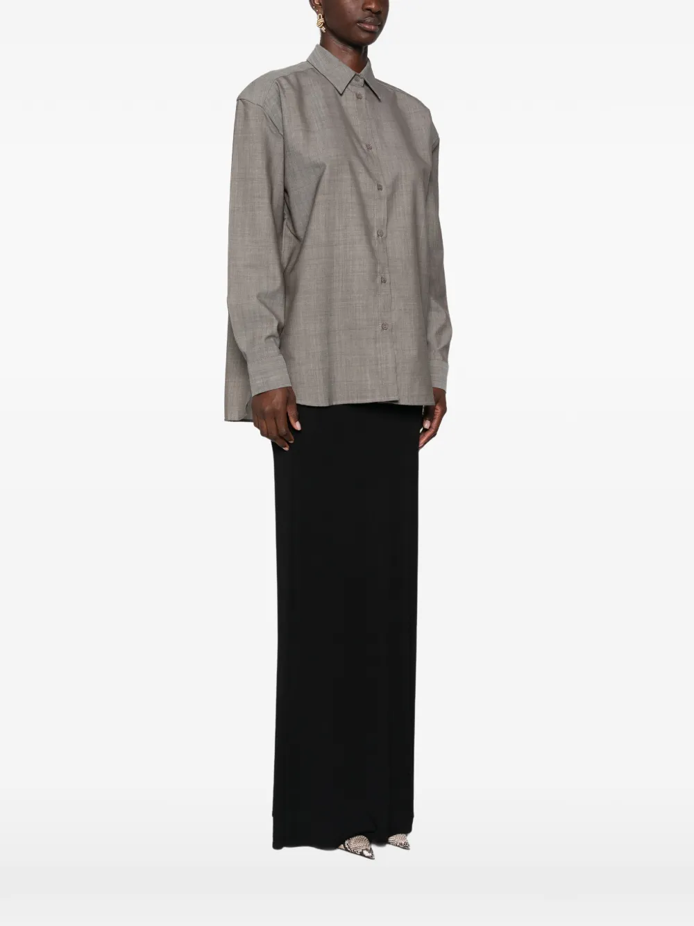 The Frankie Shop Oana gewatteerde wollen blouse Grijs
