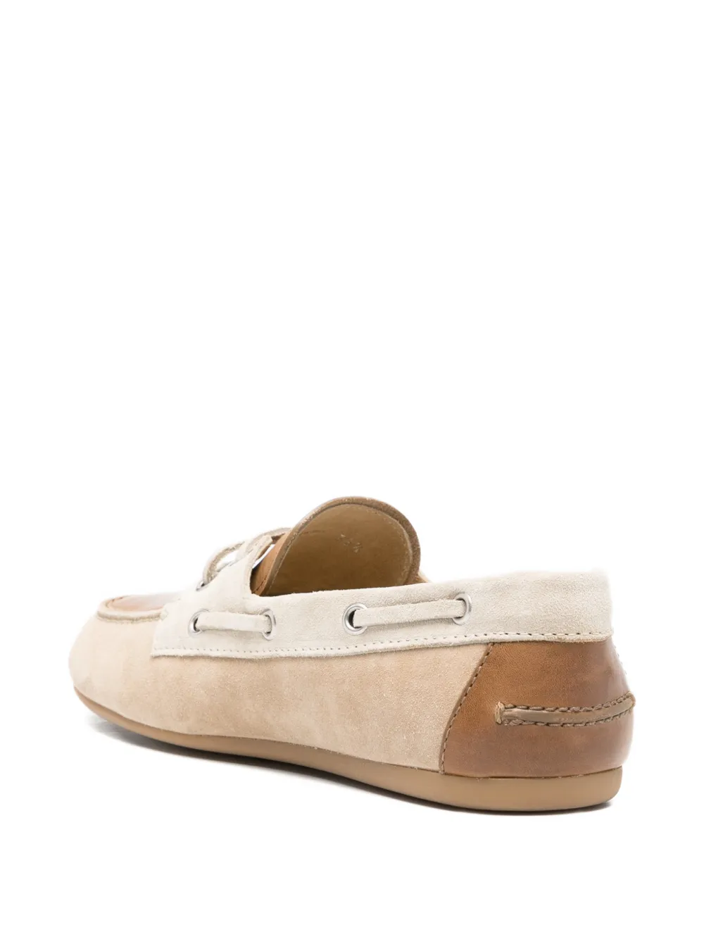 Miu Leren loafers met logo Beige