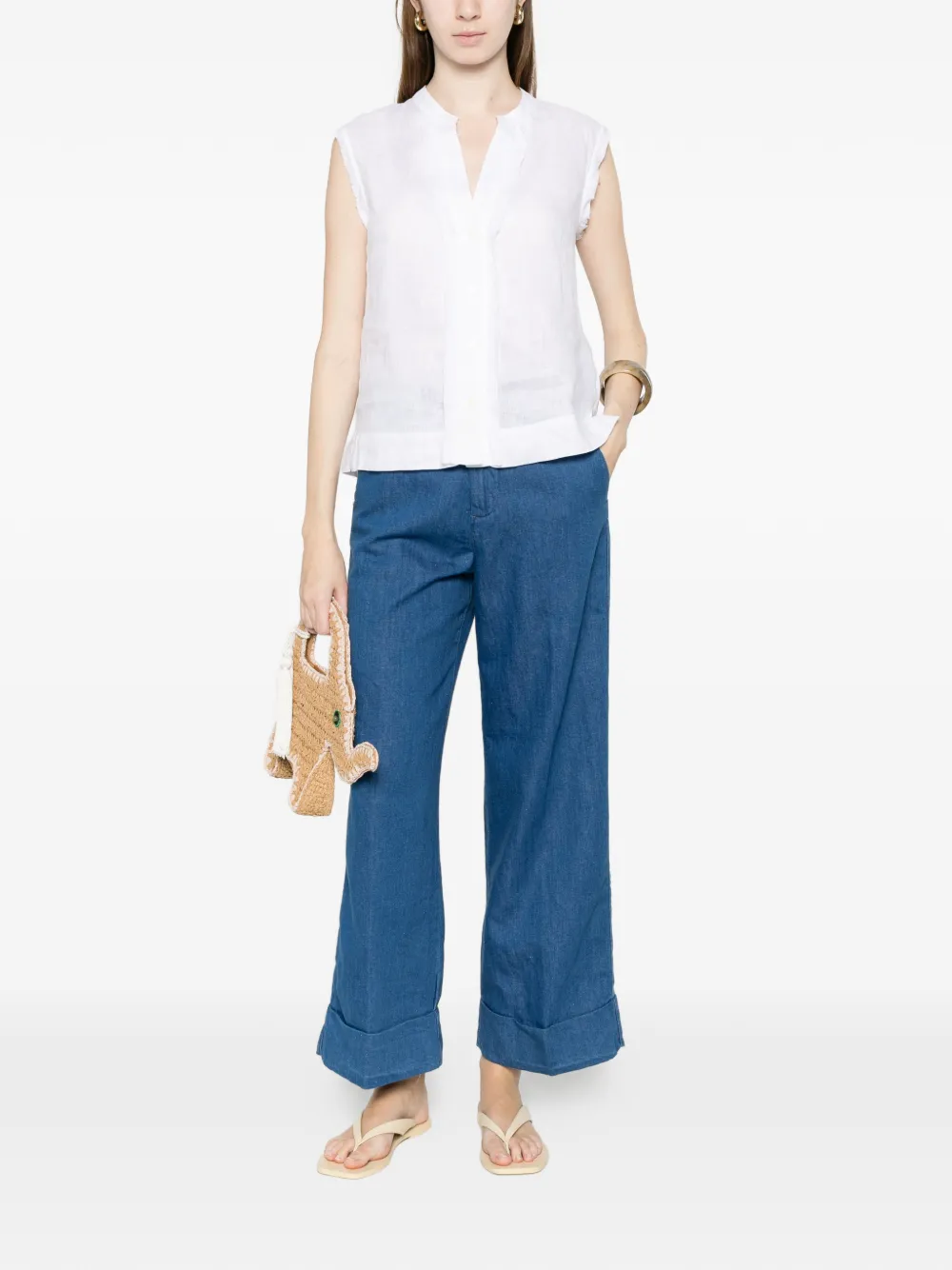  White Sand Cuffed Trousers - Blue 
