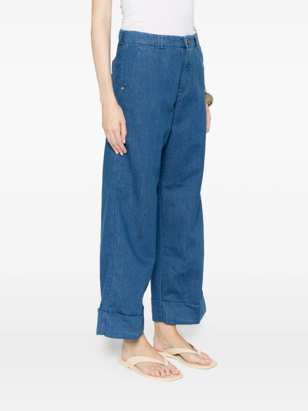  White Sand Cuffed Trousers - Blue 