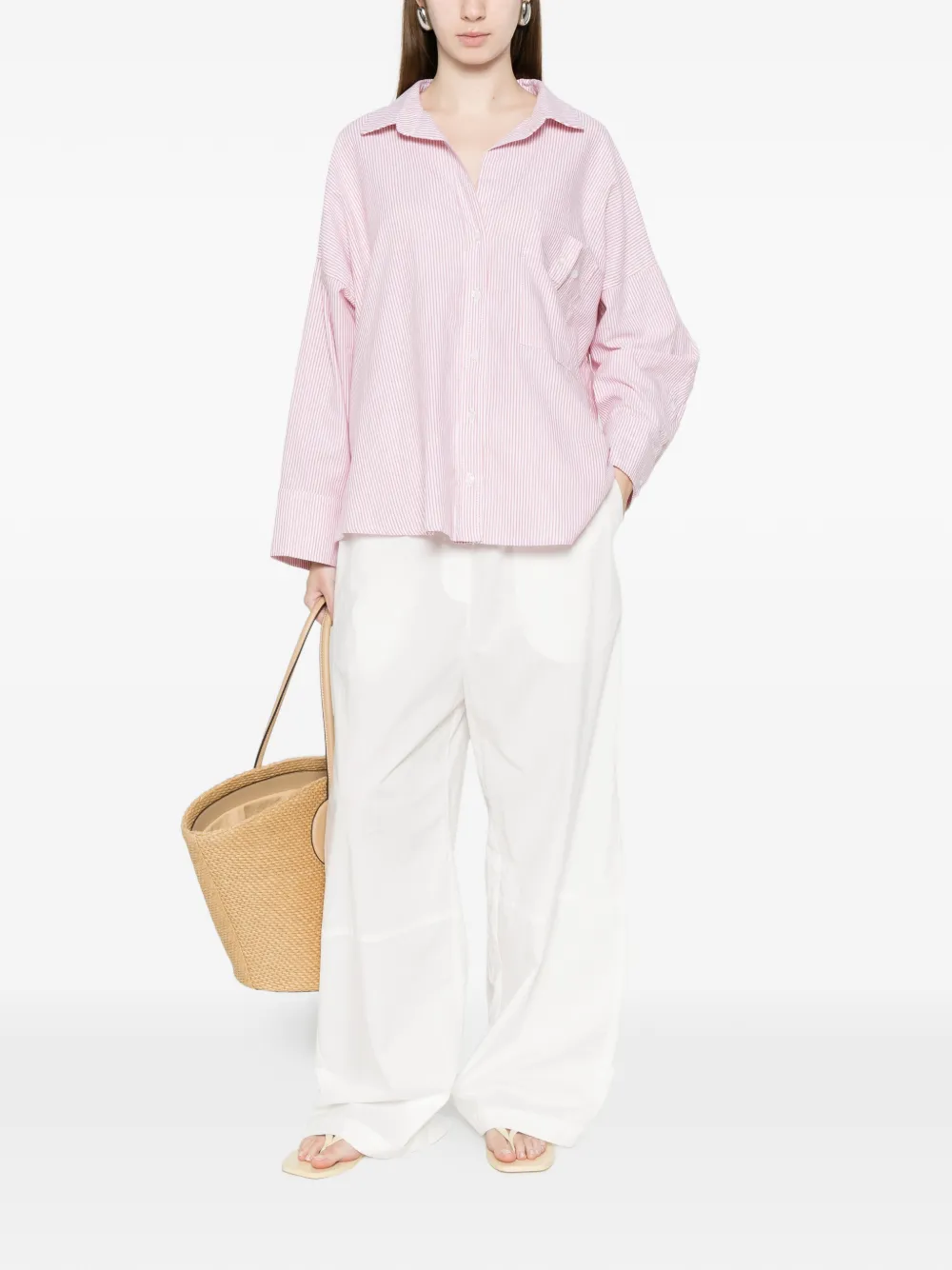  White Sand Striped Pocket Shirt - Pink 