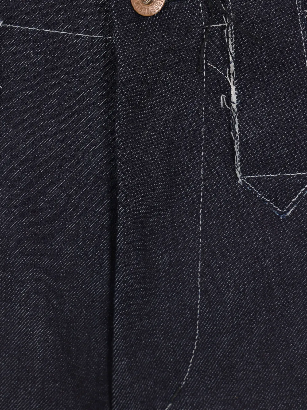  Kuro Contrast-stitching Frayed Jeans - Blue 