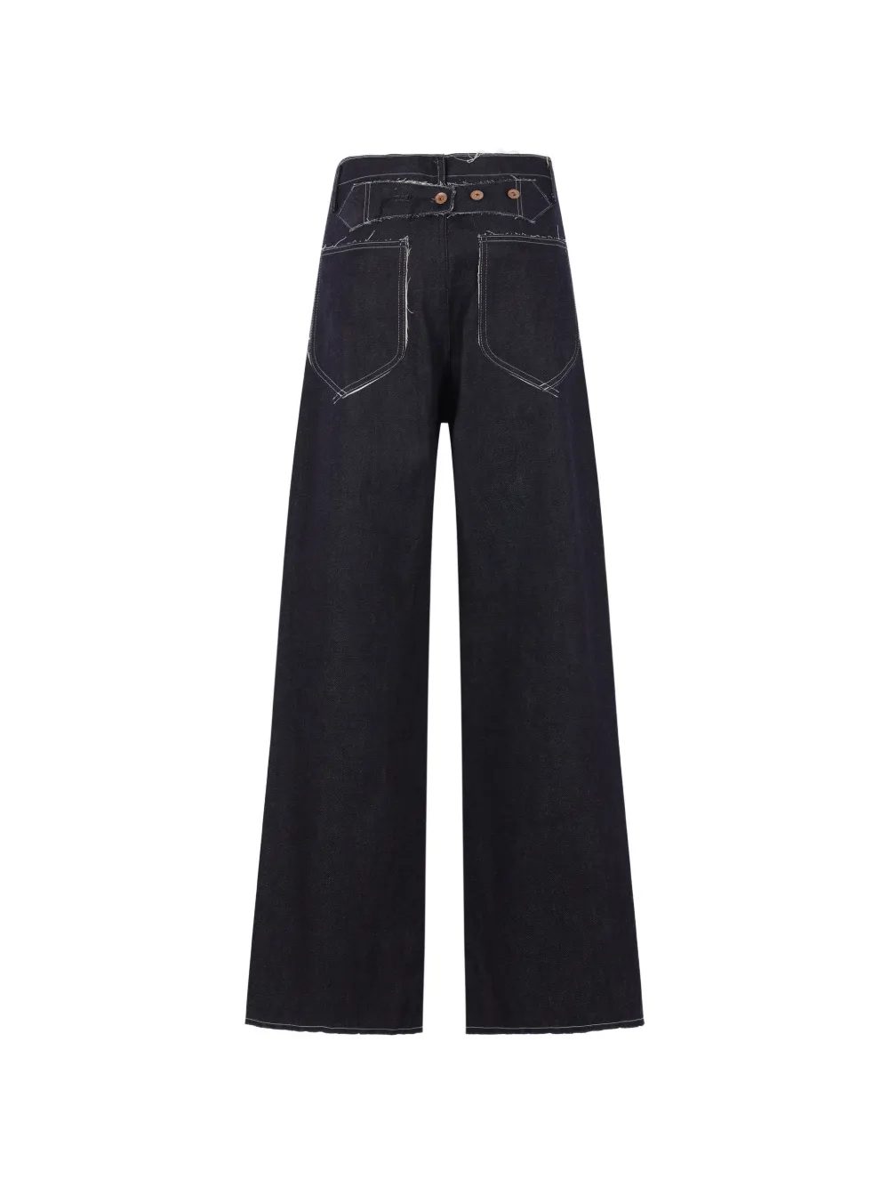  Kuro Contrast-stitching Frayed Jeans - Blue 