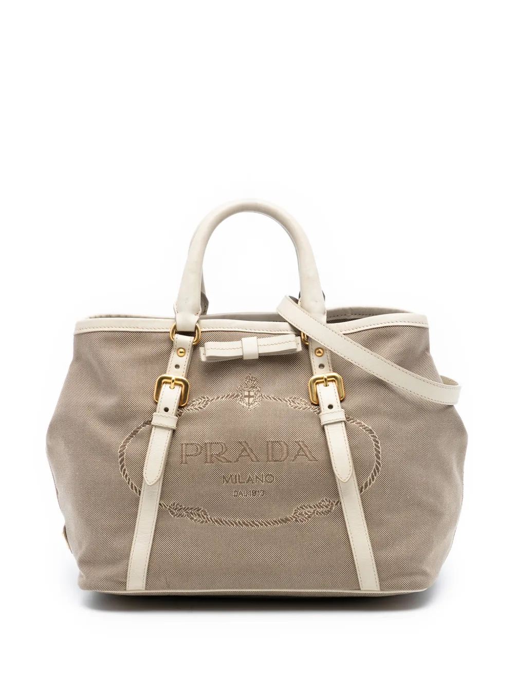 Prada Pre-Owned 2013-2025 Canvas Canapa Logo Bow satchel - Marrone