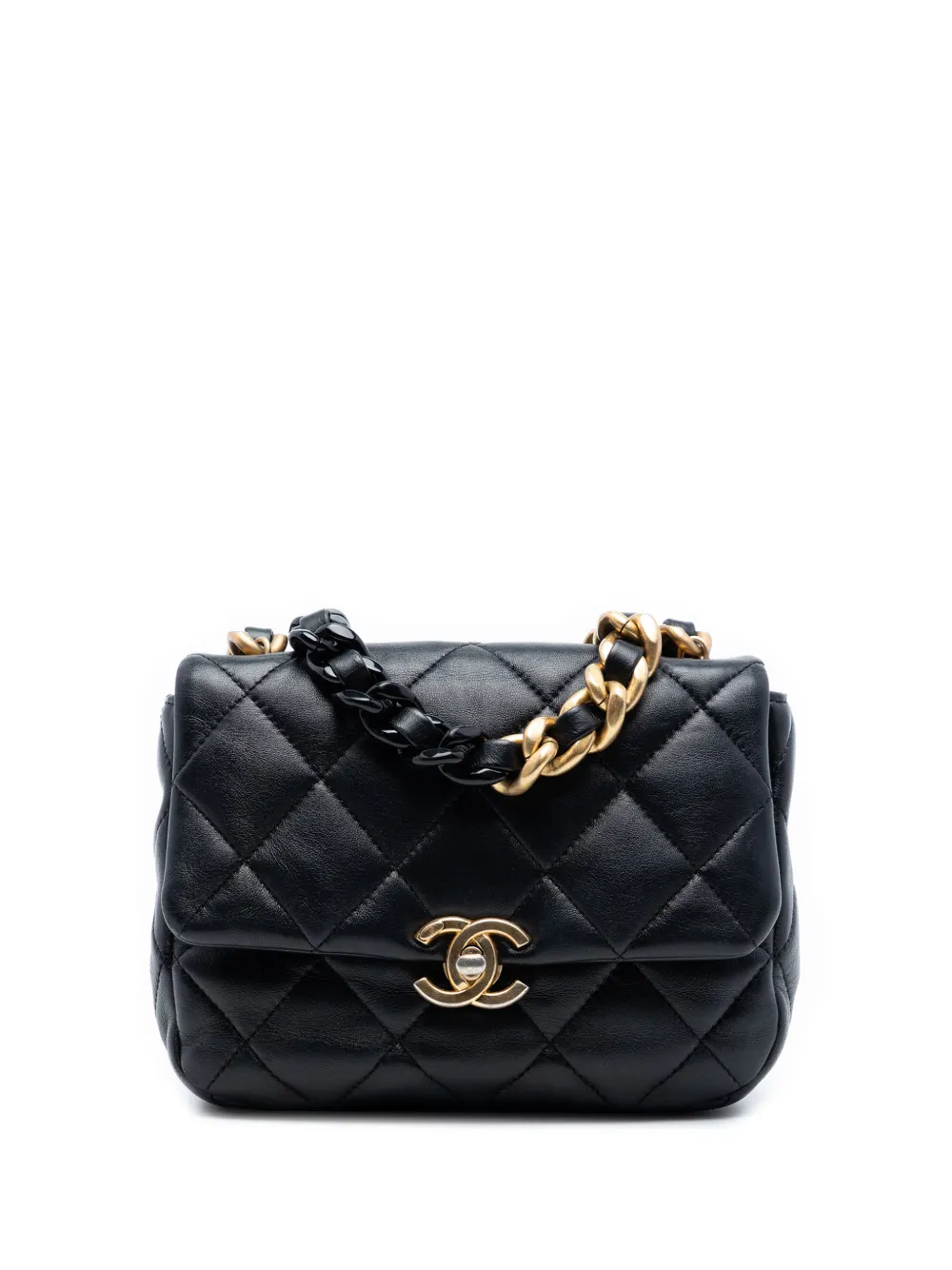 CHANEL Pre-Owned 2021-2026 Mini Quilted Lambskin Lacquered Chain Flap crossbody bag - Nero