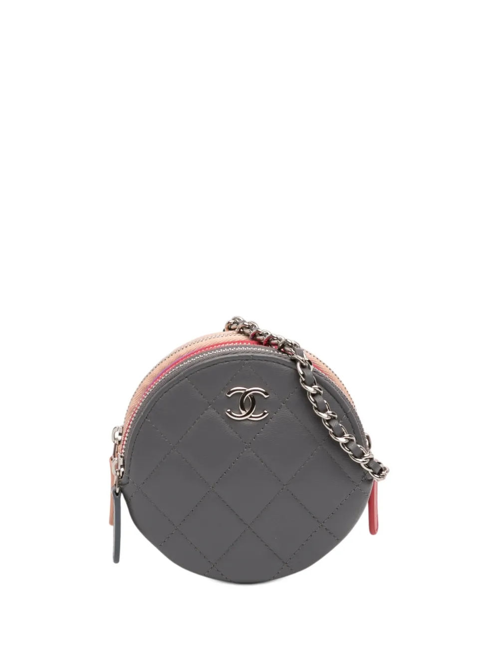 CHANEL Pre-Owned 2019 CC Quilted Lambskin Triple Zip Round Clutch With Chain crossbody bag - Grigio