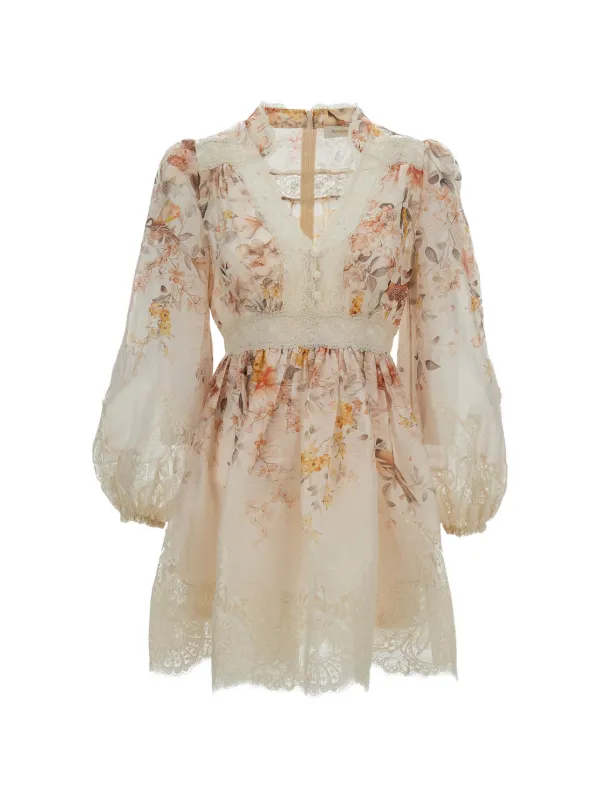 chinese dress ladies ZIMMERMANN Mini Crush Lace Billow Dress PINK