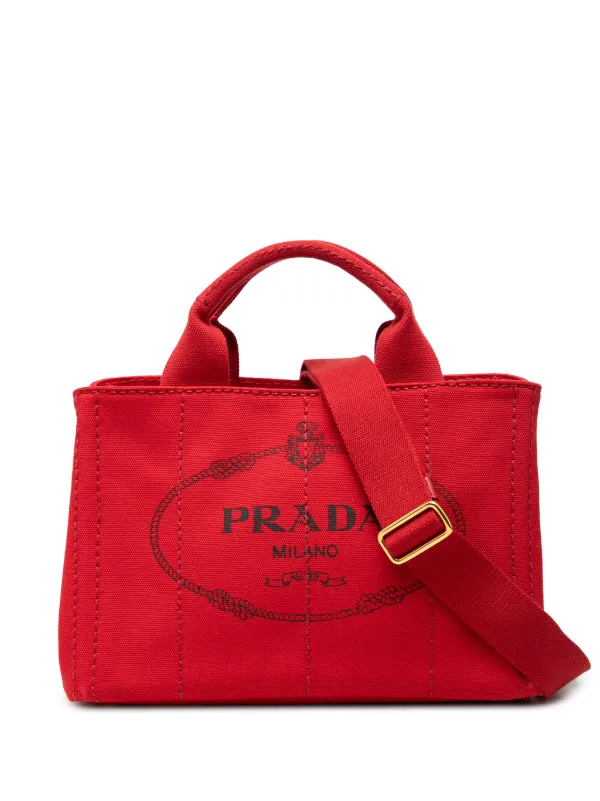 Prada Pre-owned 2013-2025 Small Canvas Canapa Logo Satchel in Red