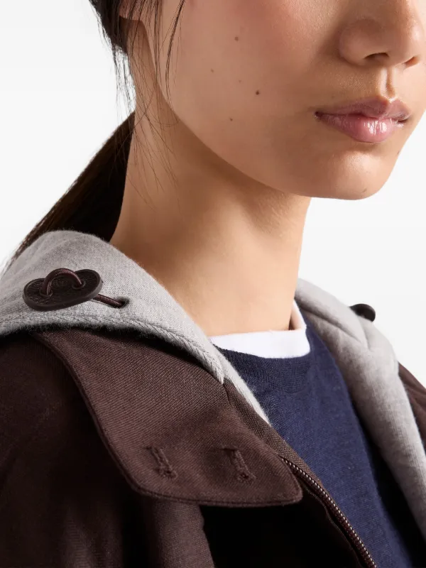 Prada Hooded rush-stitch Jacket | Brown | FARFETCH